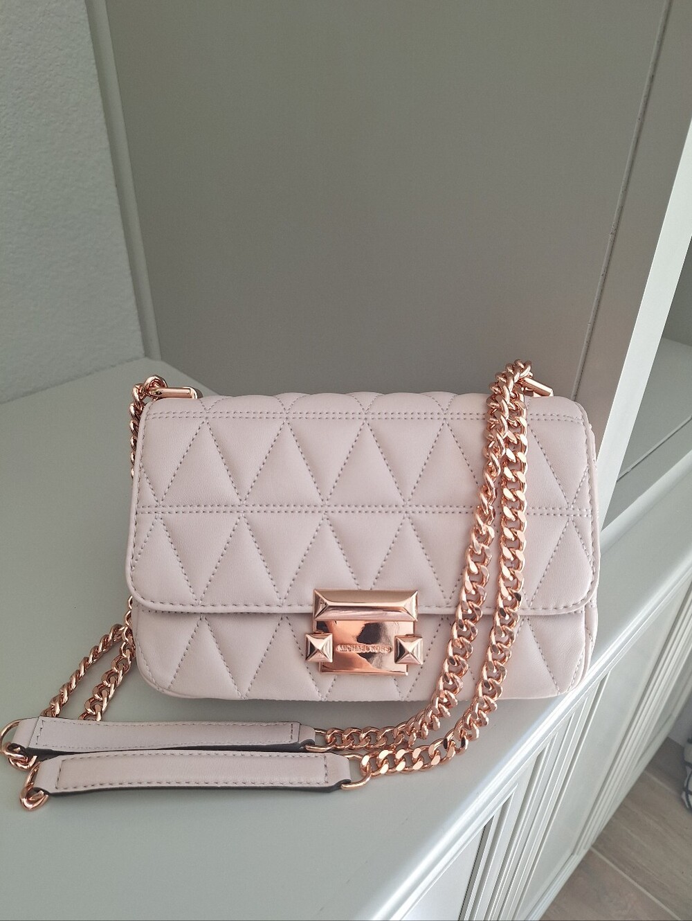 NWT Michael Kors Sloan Quilted Bag Small Size Soft Pink With Rose Gold Hardware